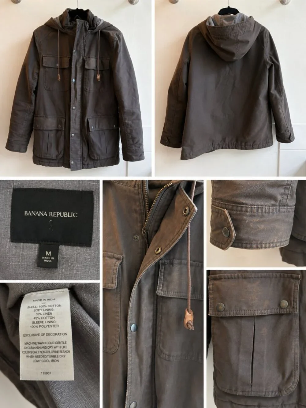 Banana Republic Men’s Medium Hooded Utility Field Jacket Gray